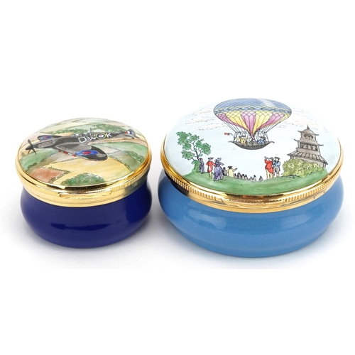 1225 - Two Crummles hand painted circular enamel boxes, each boxed.