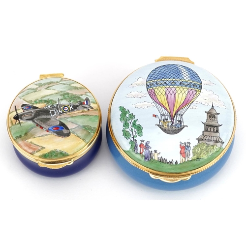 1225 - Two Crummles hand painted circular enamel boxes, each boxed.