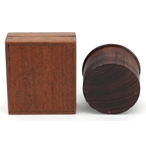 88 - A late 19th century Tunbridgeware stamp box together with a Tunbridgeware turned circular pillbox.