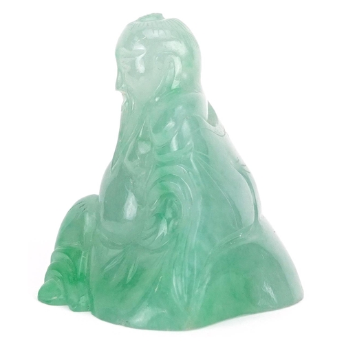 276 - A Chinese carved green jade study of a seated elder, 5cm wide, 65.8g