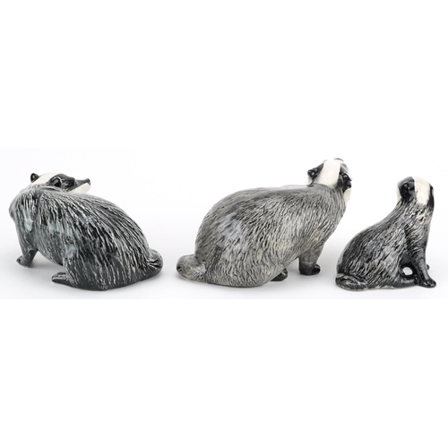 1182 - Three Beswick badgers, the largest 11cm in length.