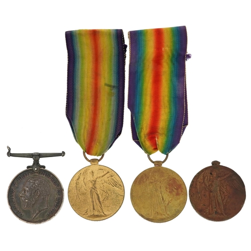 2405 - Four British military World War I medals awarded to 114580.A.J.COTTON.D.H.R.N.R, DM2-231814 PTE.J.W.... 