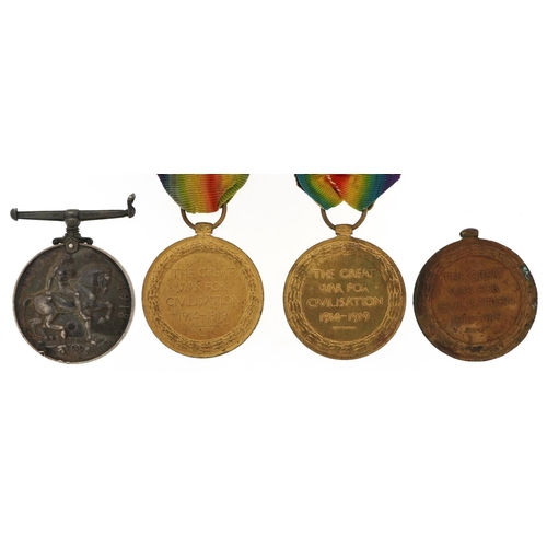 2405 - Four British military World War I medals awarded to 114580.A.J.COTTON.D.H.R.N.R, DM2-231814 PTE.J.W.... 