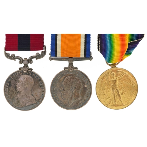  Three British military World War I medals including Distinguished Conduct in the Field medal awarded... 