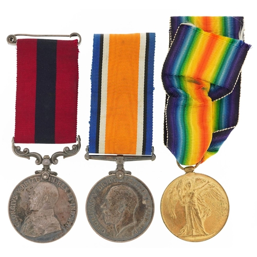  Three British military World War I medals including Distinguished Conduct in the Field medal awarded... 