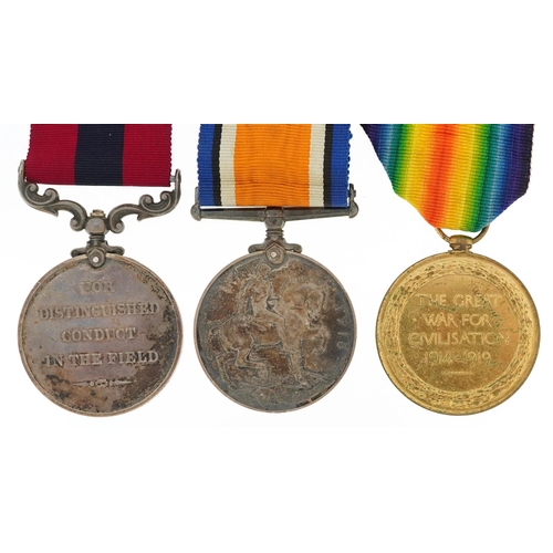  Three British military World War I medals including Distinguished Conduct in the Field medal awarded... 