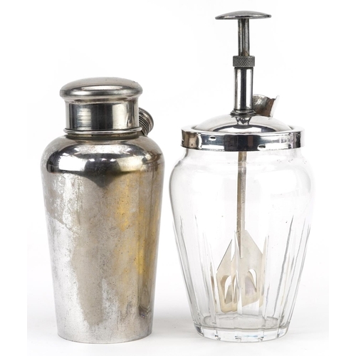 1352 - Two vintage silver plated and glass cocktail shakers, the largest 24cm high.