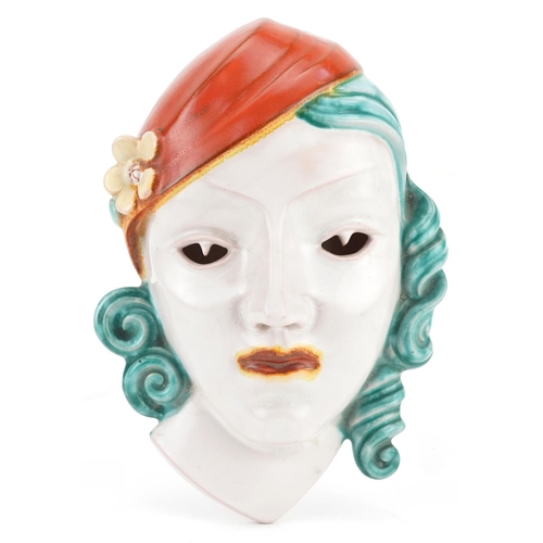 18 - An Art Deco Rosenthal Keramik pottery face mask numbered 182 to the back, 21cm high.