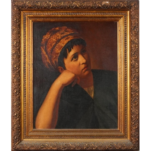 3445 - A half length portrait of a girl, late 19th/early 20th century British school oil on canvas within a... 