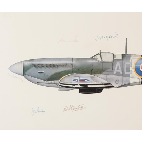 2605 - 'In Memory of the Few', a framed limited edition print of a Supermarine Spitfire signed by ten Battl... 