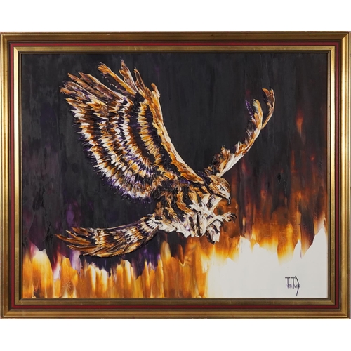 3425 - Margaret Jean Jury - Hunting eagle, late 20th century British School, acrylic on board, signed, fram... 