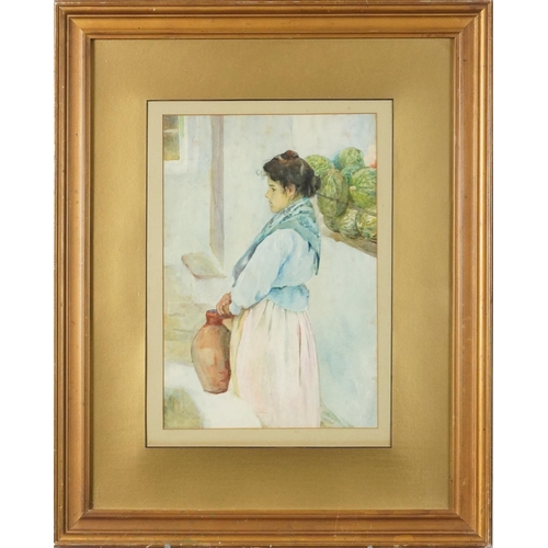 3457 - A portrait of a lady in profile, late 19th/early 20th century Continental School, watercolour on pap... 