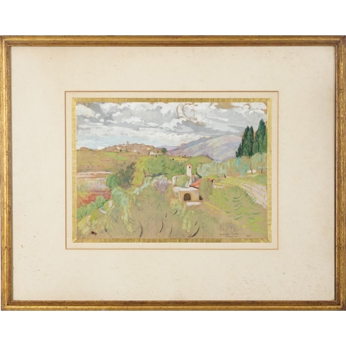 3448 - Hillside landscape, early 20th century Italian School, mixed media on paper, indistinctly signed low... 