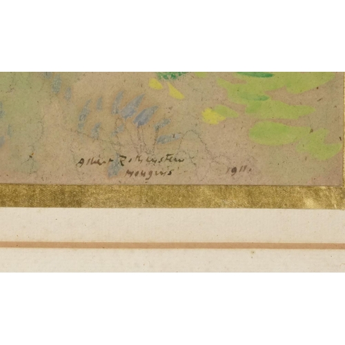 3448 - Hillside landscape, early 20th century Italian School, mixed media on paper, indistinctly signed low... 