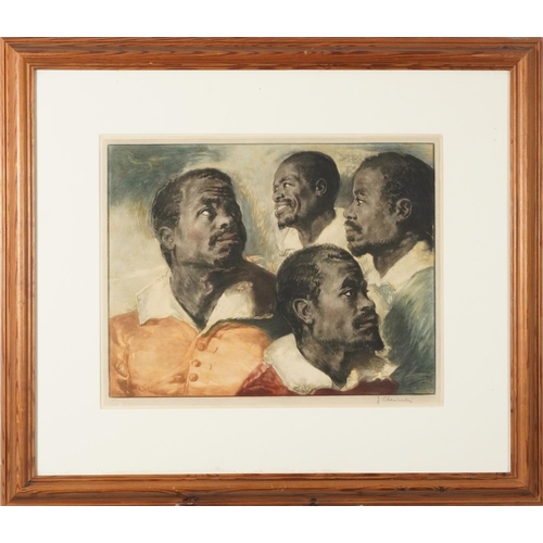 3424 - J. Chamberlain - Portrait of four men, mezzotint, signed in pencil lower right corner, framed and gl... 