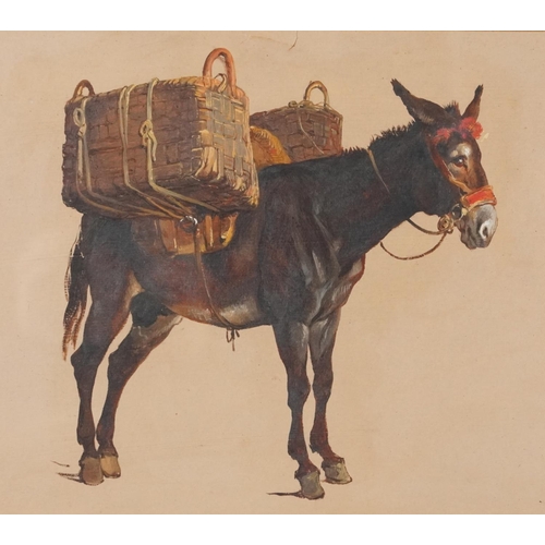 3419 - Three studies of load laden donkeys, early 20th century continental school gouache on paper, each fr... 