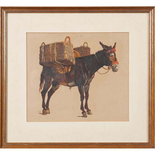 3419 - Three studies of load laden donkeys, early 20th century continental school gouache on paper, each fr... 