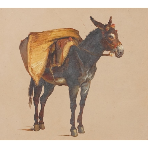 3419 - Three studies of load laden donkeys, early 20th century continental school gouache on paper, each fr... 