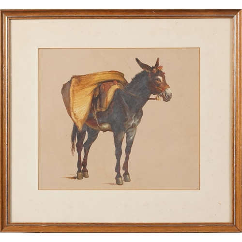 3419 - Three studies of load laden donkeys, early 20th century continental school gouache on paper, each fr... 