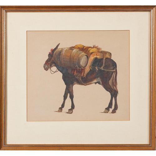 3419 - Three studies of load laden donkeys, early 20th century continental school gouache on paper, each fr... 