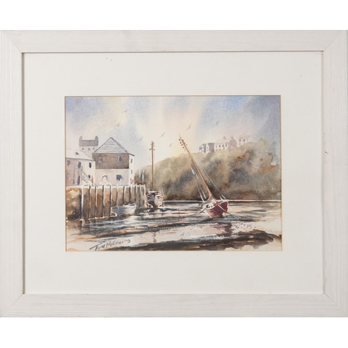 3451 - A pair of harbour scenes, 20th century British school watercolours on paper, indistinctly signed, fr... 