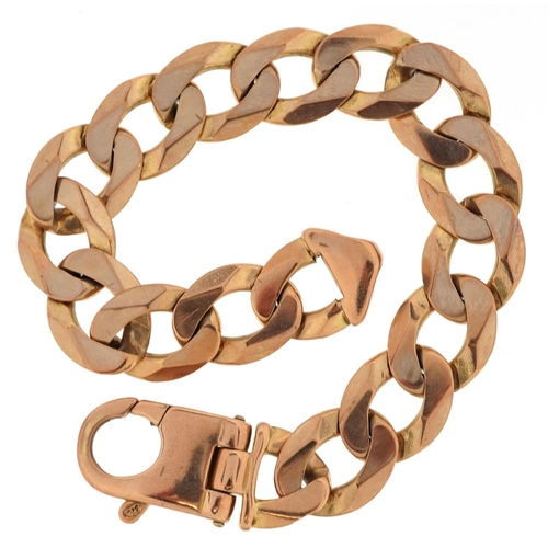 3004 - A gentlemen's 9ct gold curb link bracelet, 22cm in length x 14mm wide, 47.8g.