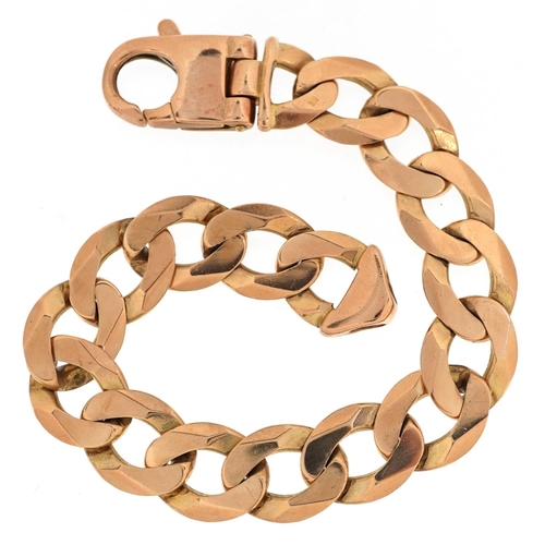 3004 - A gentlemen's 9ct gold curb link bracelet, 22cm in length x 14mm wide, 47.8g.