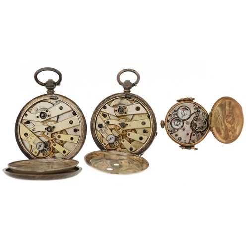 3308 - Two antique ladies silver pocket watches with enamelled dials, a 9ct gold cased manual wind wristwat... 