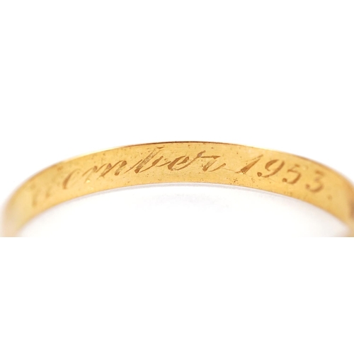 3056 - A Victorian 22ct gold wedding band, size X, 2.0g.