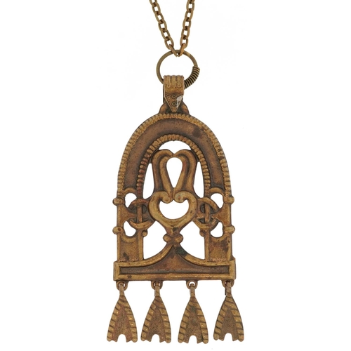 3310 - Vintage Finnish bronzed pendant on necklace, 66cm in length, 36.2g.