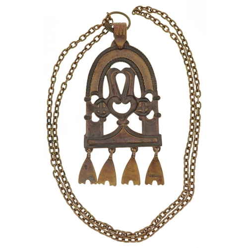 3310 - Vintage Finnish bronzed pendant on necklace, 66cm in length, 36.2g.