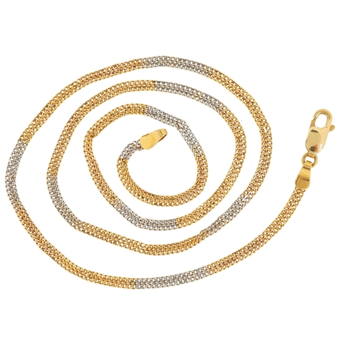 3033 - An 18ct two tone gold two row curb link necklace, 40cm in length, 5.5g.