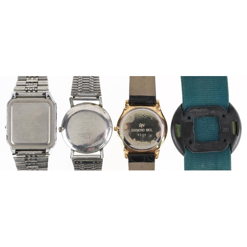 3328 - Four vintage gentlemen's wristwatches comprising Casio CA-505 calculator watch, Excalibur, Swatch an... 