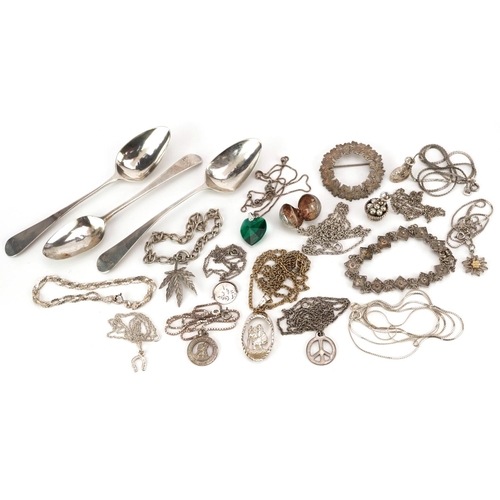 3307 - Antique and later silver and white metal jewellery including charms, pendants on chains, football ch... 