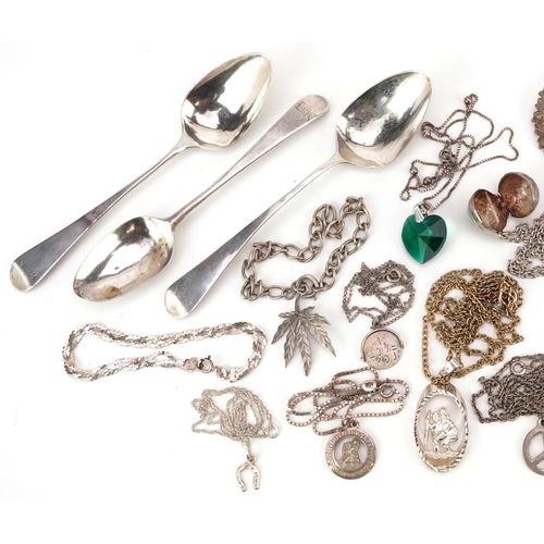 3307 - Antique and later silver and white metal jewellery including charms, pendants on chains, football ch... 