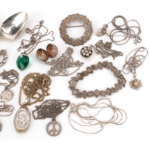 3307 - Antique and later silver and white metal jewellery including charms, pendants on chains, football ch... 