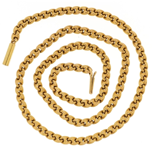 3013 - An unmarked gold twisted gucci link necklace, tests as 9ct gold, 38cm in length, 18.4g.