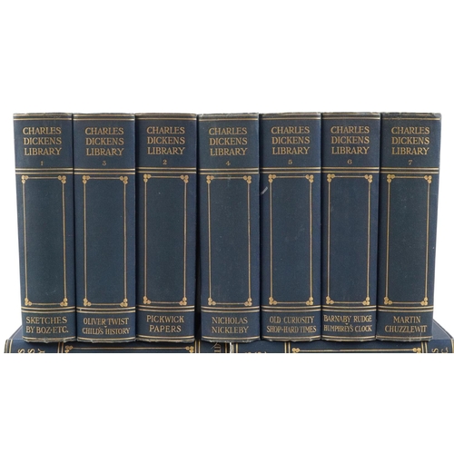 2378 - Charles Dickens Library, eighteen volume set, blue cloth hardback books, illustrated.