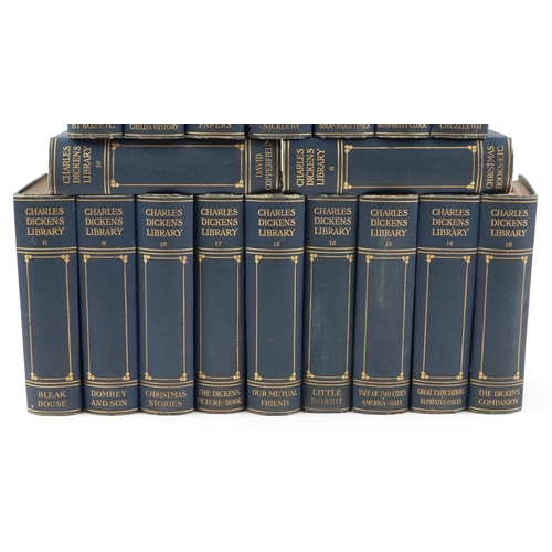 2378 - Charles Dickens Library, eighteen volume set, blue cloth hardback books, illustrated.