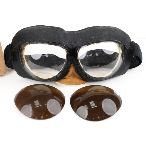 2451 - A vintage 1990 Russian Soviet Union aviation goggles with spare lenses and box.