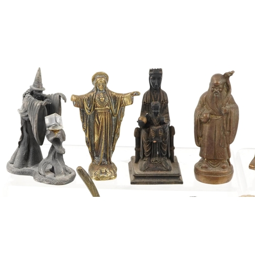 1522 - A collection of metal figures and animals including a Chinese bronze figure of an elder, Tibetan Bud... 