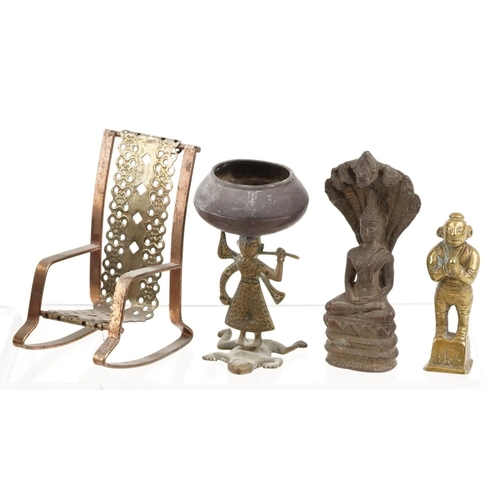 1522 - A collection of metal figures and animals including a Chinese bronze figure of an elder, Tibetan Bud... 