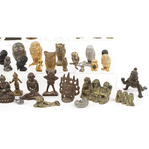 1522 - A collection of metal figures and animals including a Chinese bronze figure of an elder, Tibetan Bud... 