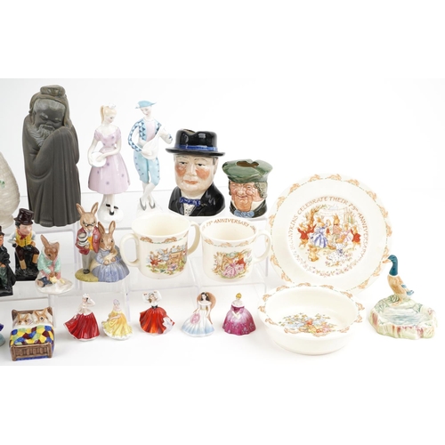 1239 - Collectable china including a Lladro Gres, Chinese elder, Royal Doulton Bunnykins, Royal Doulton min... 