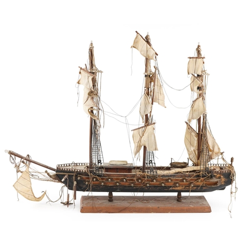 1345 - A carved wood model of a Spanish rigged sailing ship with plaque, titled Fragata Espanola, 80cm in l... 