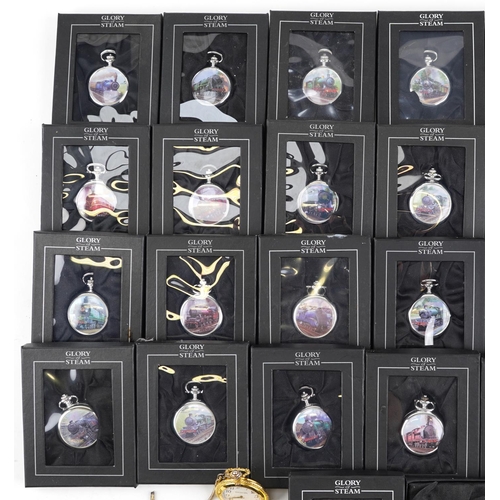 1526 - A large collection of Glory of Steam pocketwatches, mostly with boxes.