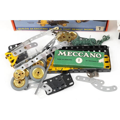 1250 - Vintage and later toys comprising Meccano Junior set number 1 with box, carved wooden Pinocchio pupp... 