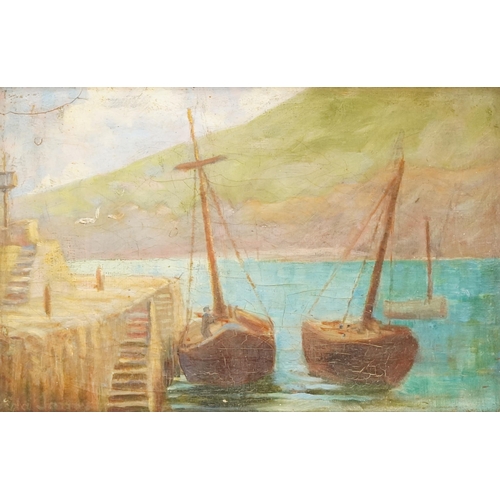 3416 - Ada James - Three harbour landscapes with boats, late 19th/early 20th century British school oils on... 