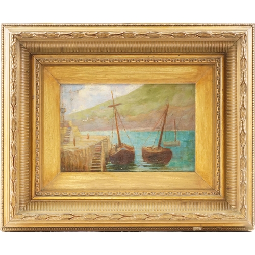 3416 - Ada James - Three harbour landscapes with boats, late 19th/early 20th century British school oils on... 