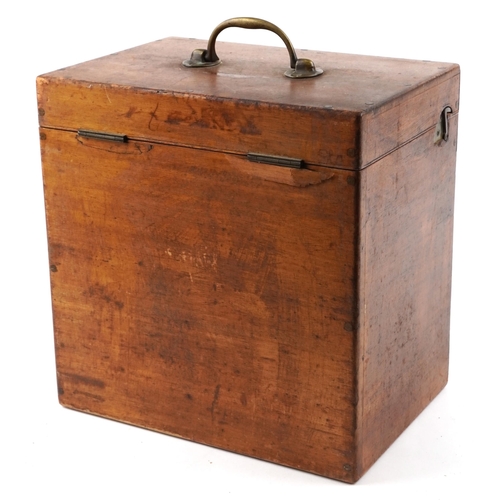 140 - A Victorian mahogany dentist's box, the hinged lid revealing a compartmentalized interior above six ... 